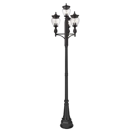 Z-Lite Davina 3 Light Outdoor Post Mounted Fixture, 31.5in. W x 125.75in. H, Black 5016PHMR-4-564P-BK